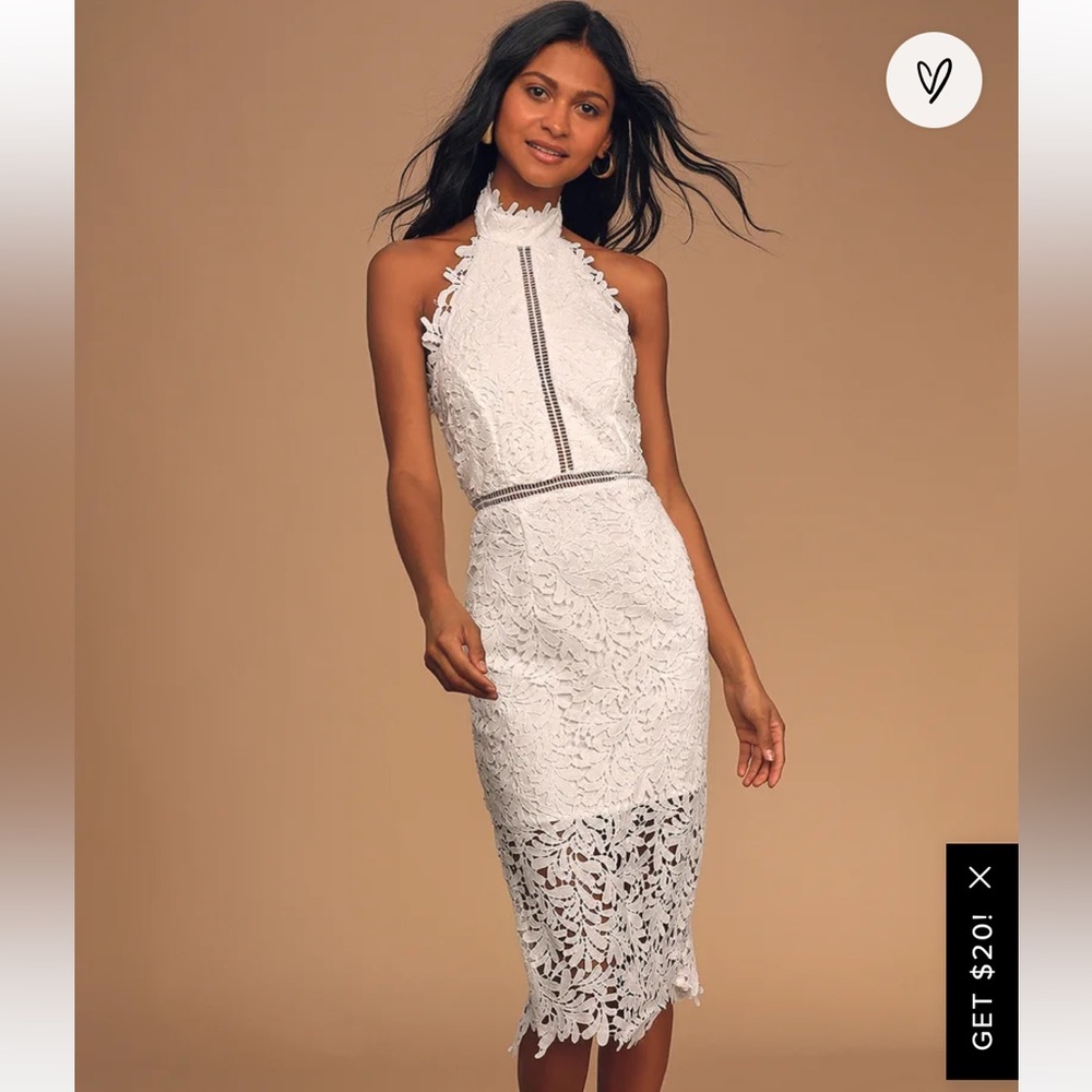 NWOT Lulu’s Devine Destiny White Lace Midi Dress size XS